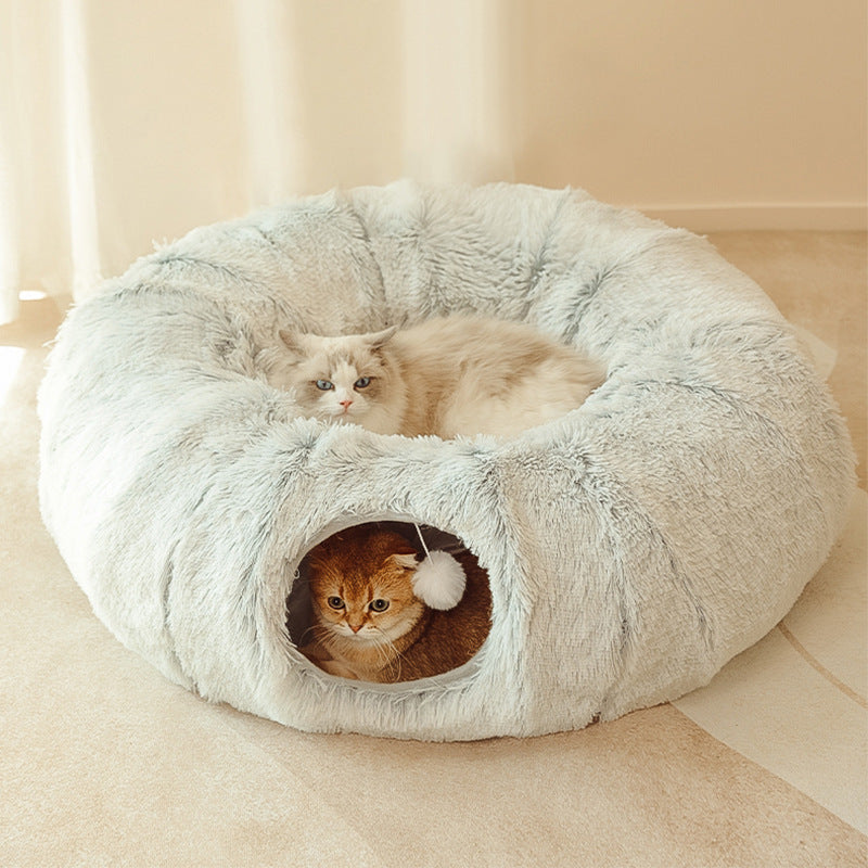 Foldable Plush Cat Tunnel Bed