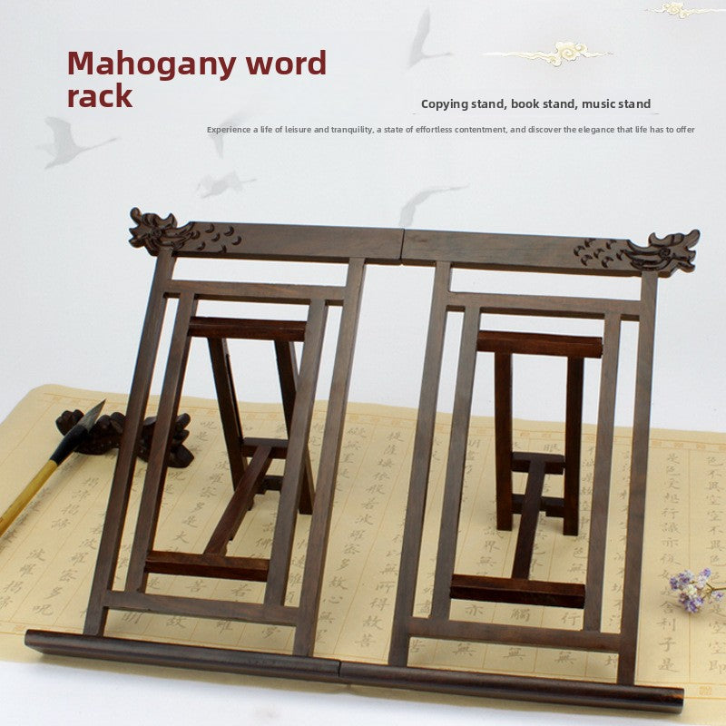 Foldable Rosewood Copybook Stand with Carved Design