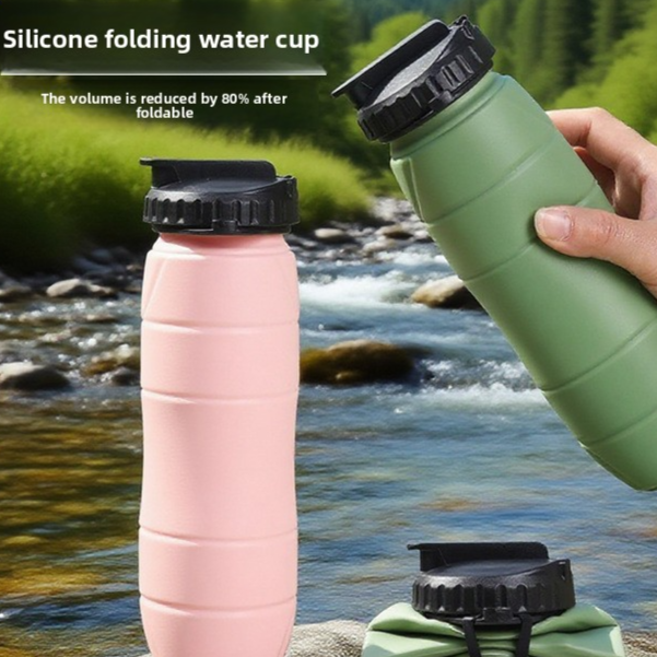 Foldable Silicone Water Bottle with Straw for Outdoor Sports