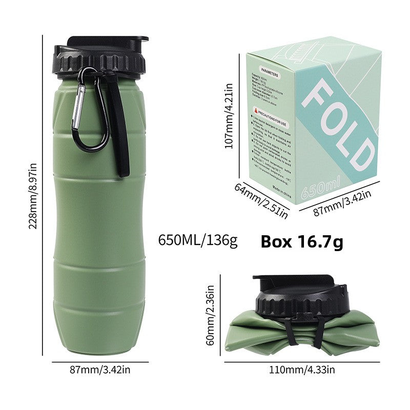 Foldable Silicone Water Bottle with Straw for Outdoor Sports