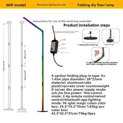 Foldable Smart Wifi Floor Lamp with RGBIC Lighting