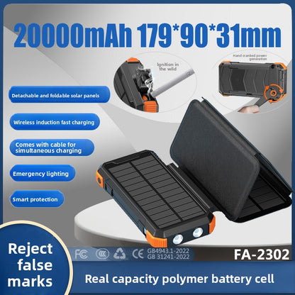 Foldable Solar Charger with Hand Crank Power Bank