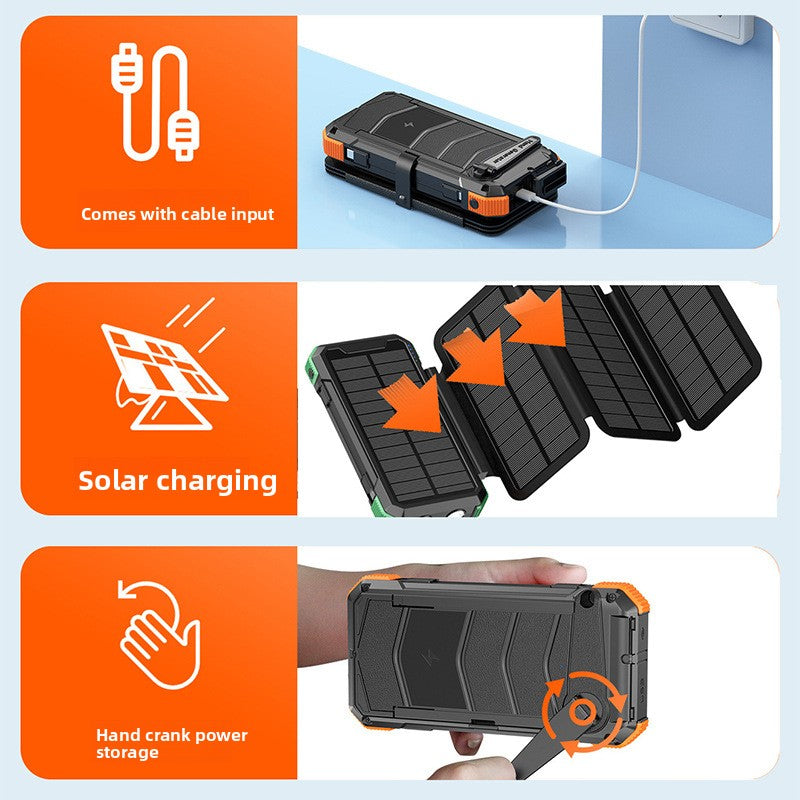 Foldable Solar Charger with Hand Crank Power Bank