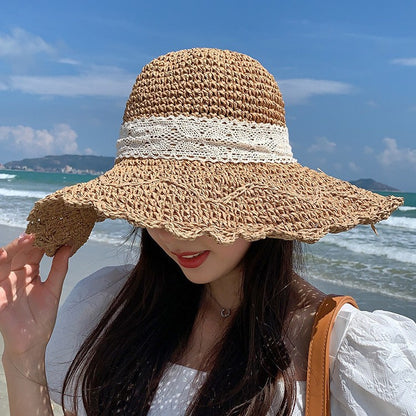 Foldable Straw Sun Hat with Wide Brim