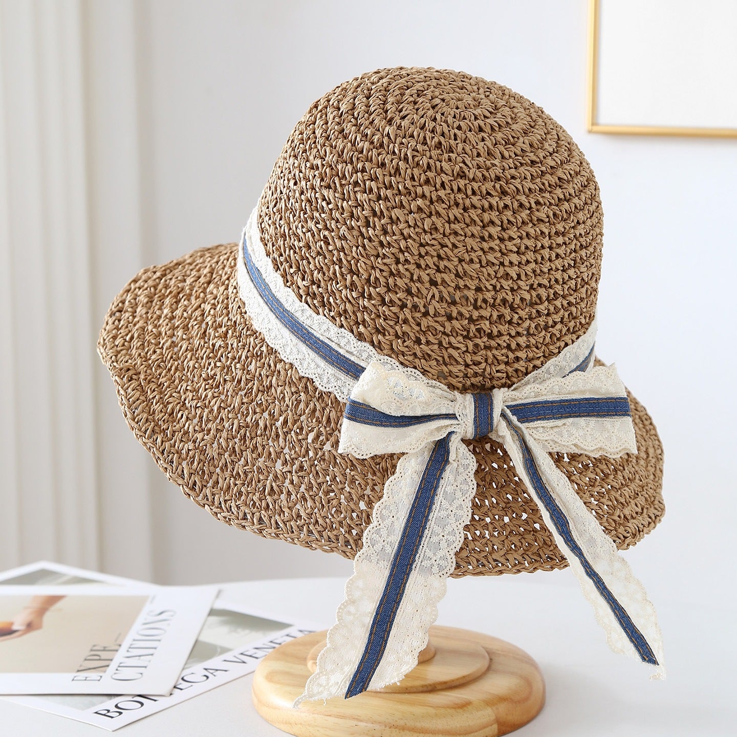 Foldable Straw Sun Hat with Wide Brim
