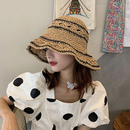Foldable Straw Sun Hat with Wide Brim