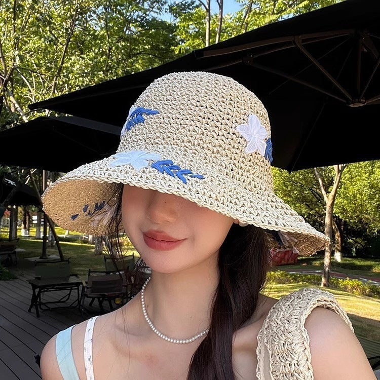Foldable Straw Sun Hat with Wide Brim