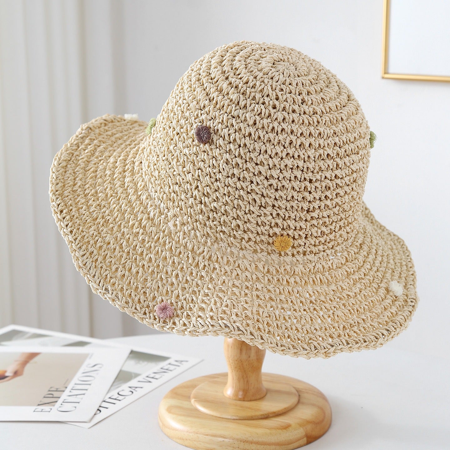 Foldable Straw Sun Hat with Wide Brim