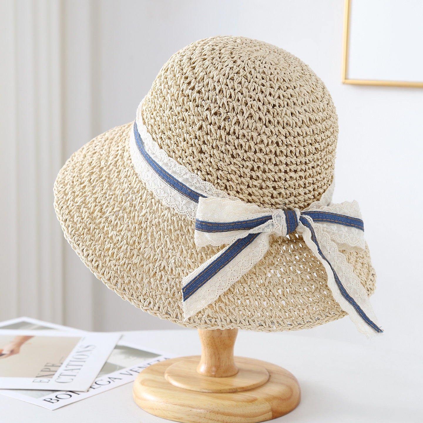Foldable Straw Sun Hat with Wide Brim