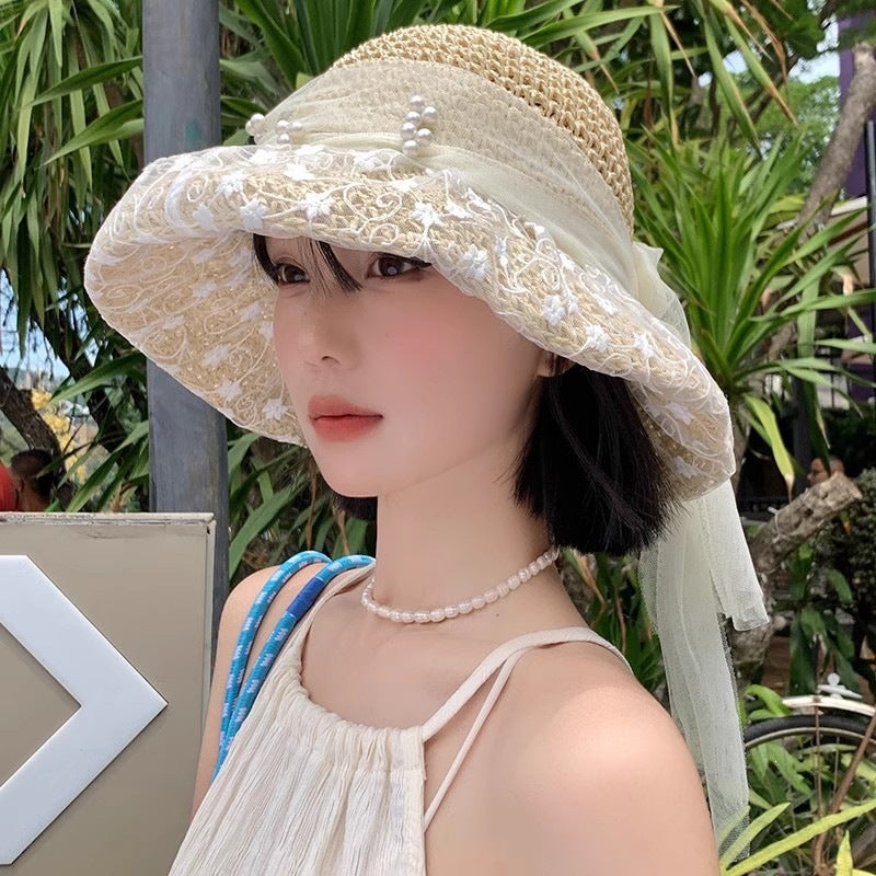 Foldable Straw Sun Hat with Wide Brim