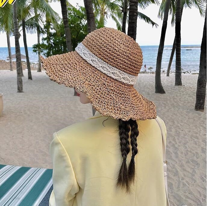 Foldable Straw Sun Hat with Wide Brim