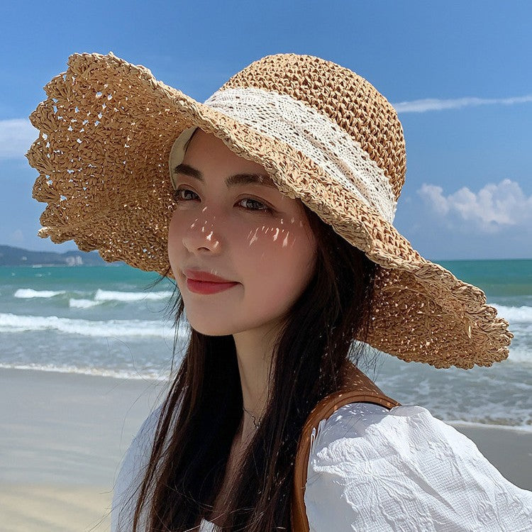 Foldable Straw Sun Hat with Wide Brim