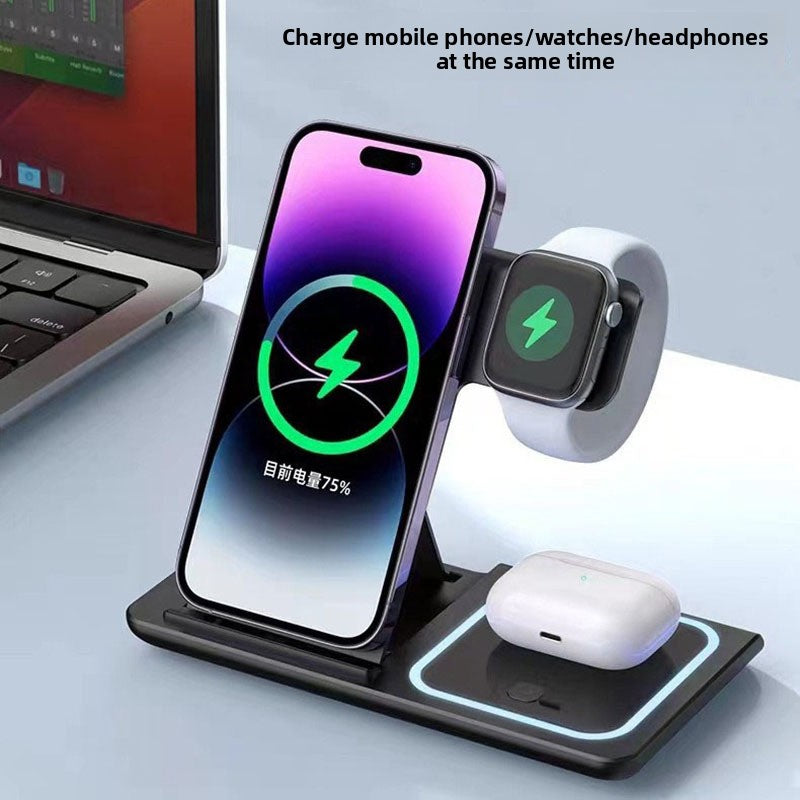 Foldable Three-in-One Wireless Charger with Ambient Light
