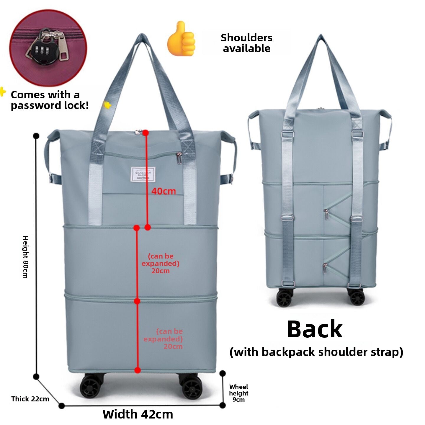 Foldable Travel Bag with Swivel Wheels and Pull Rod