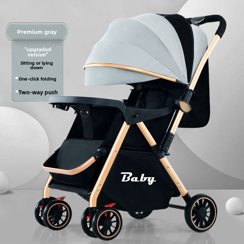Foldable Two-Way Baby Stroller with Shock Absorption and Recline