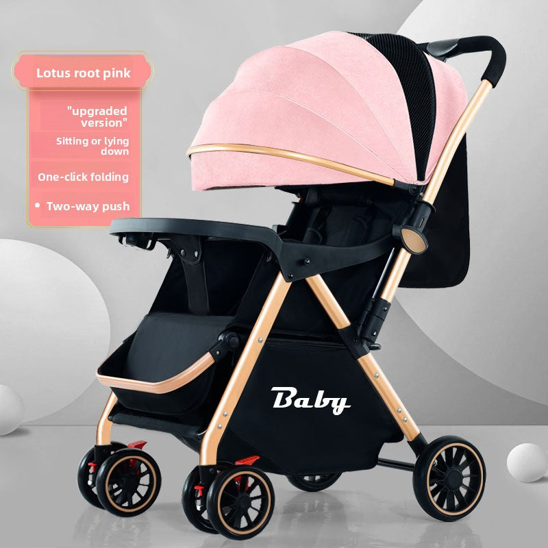 Foldable Two-Way Baby Stroller with Shock Absorption and Recline