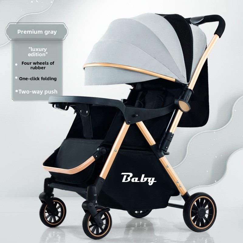 Foldable Two-Way Baby Stroller with Shock Absorption and Recline