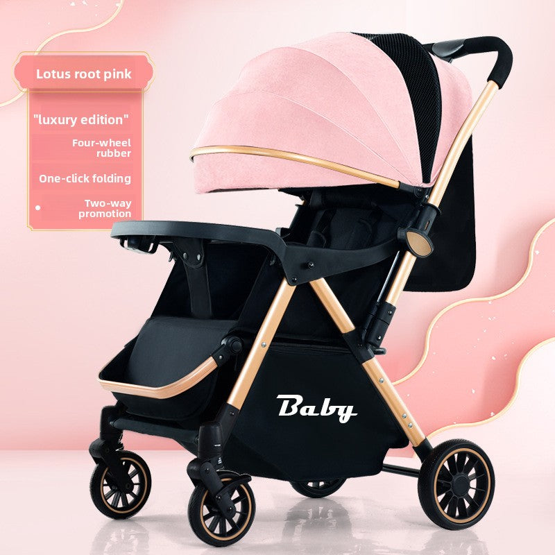 Foldable Two-Way Baby Stroller with Shock Absorption and Recline