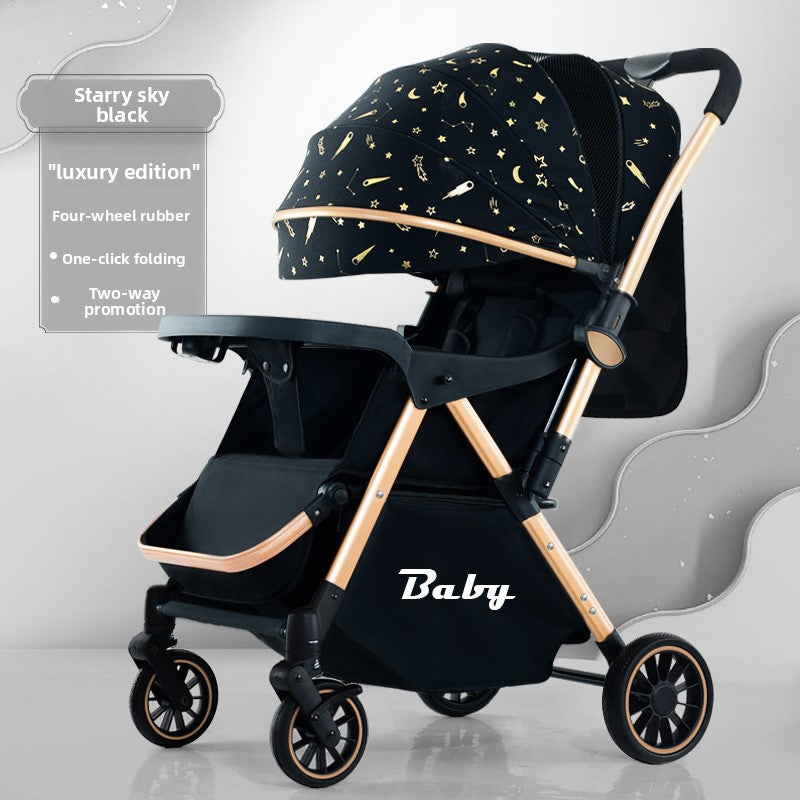 Foldable Two-Way Baby Stroller with Shock Absorption and Recline