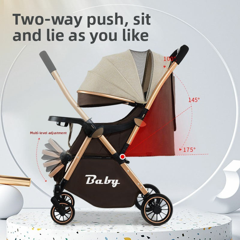 Foldable Two-Way Baby Stroller with Shock Absorption and Recline