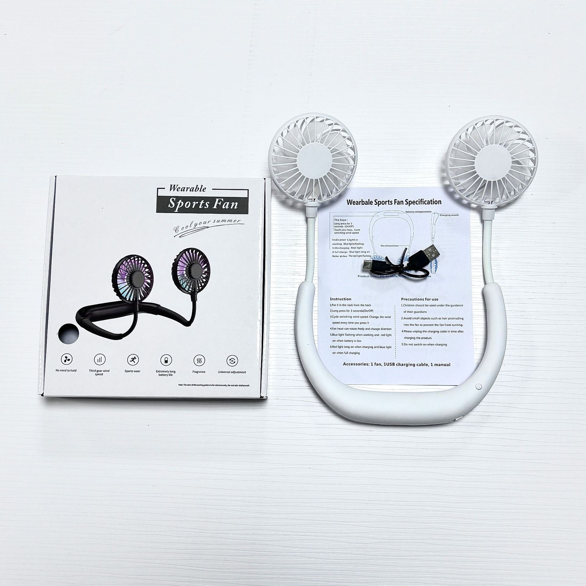 Foldable USB Rechargeable Neck Fan with Silent Operation