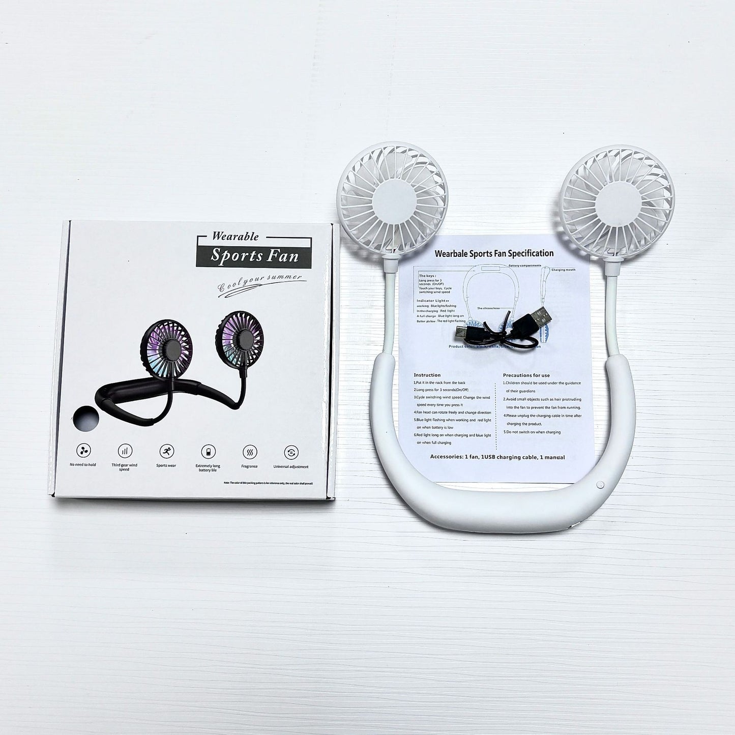 Foldable USB Rechargeable Neck Fan with Silent Operation