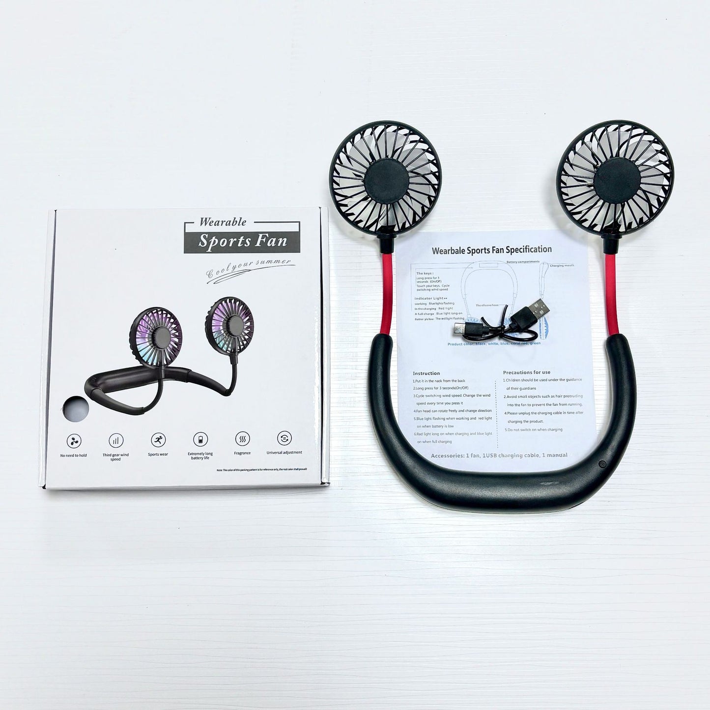 Foldable USB Rechargeable Neck Fan with Silent Operation