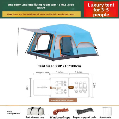 Foldable Waterproof Camping Tent with Two Bedrooms