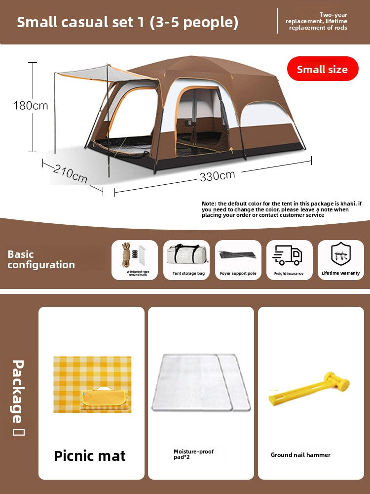 Foldable Waterproof Camping Tent with Two Bedrooms