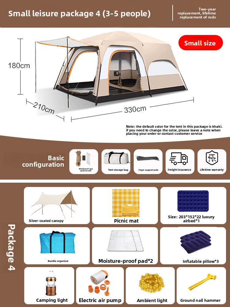 Foldable Waterproof Camping Tent with Two Bedrooms