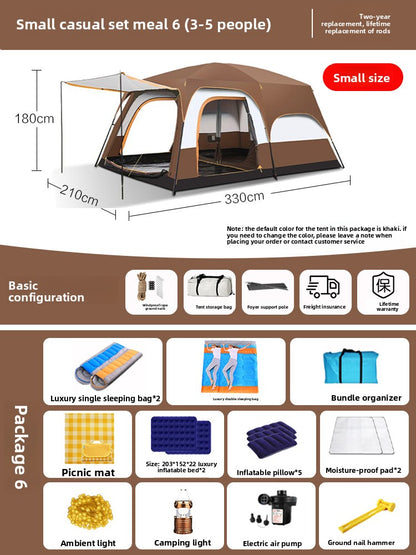Foldable Waterproof Camping Tent with Two Bedrooms