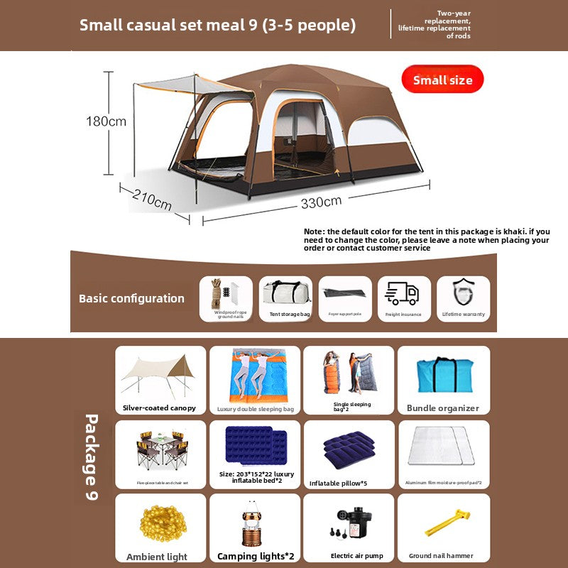 Foldable Waterproof Camping Tent with Two Bedrooms
