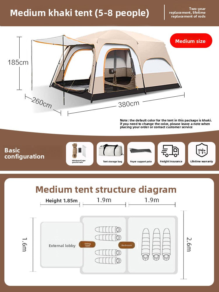 Foldable Waterproof Camping Tent with Two Bedrooms