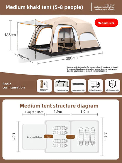 Foldable Waterproof Camping Tent with Two Bedrooms