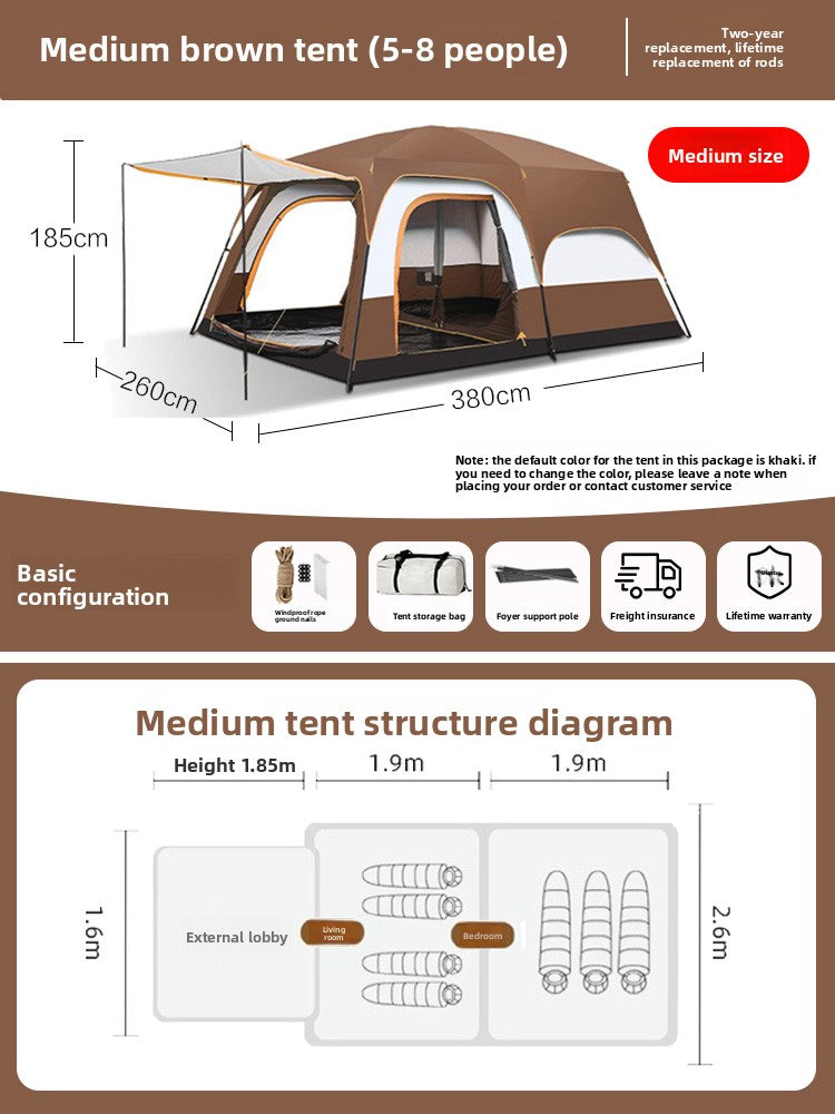 Foldable Waterproof Camping Tent with Two Bedrooms