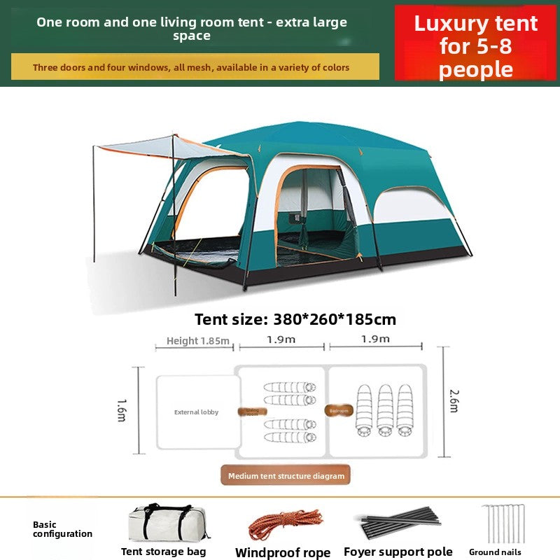 Foldable Waterproof Camping Tent with Two Bedrooms