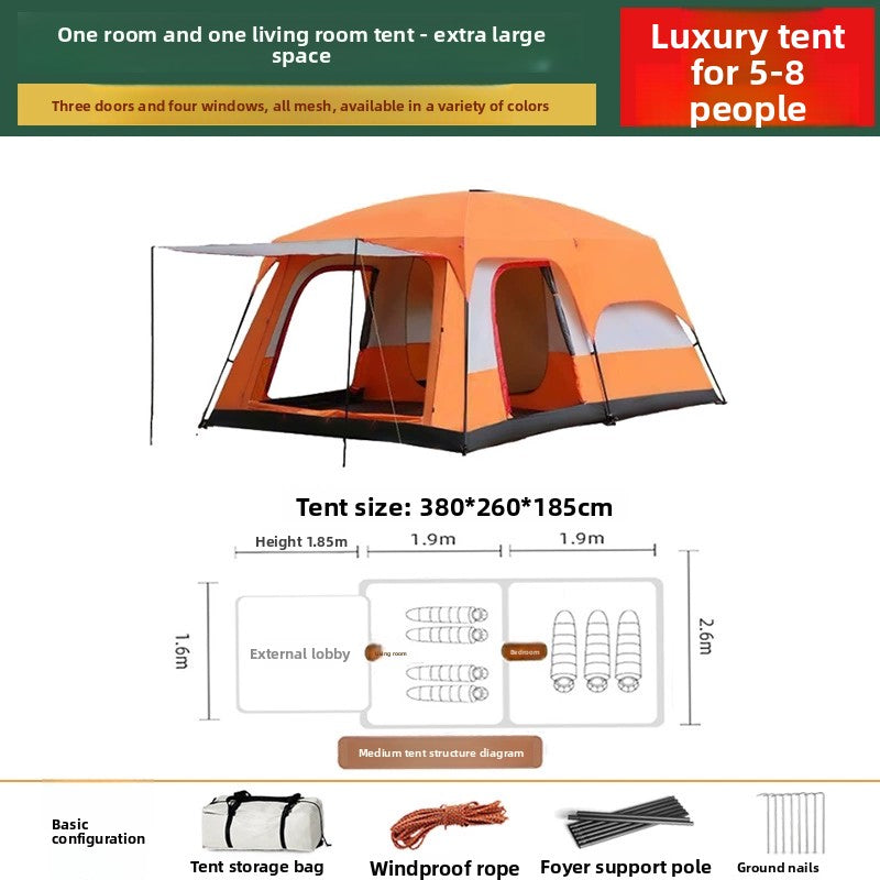 Foldable Waterproof Camping Tent with Two Bedrooms