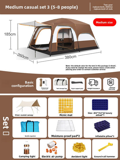 Foldable Waterproof Camping Tent with Two Bedrooms