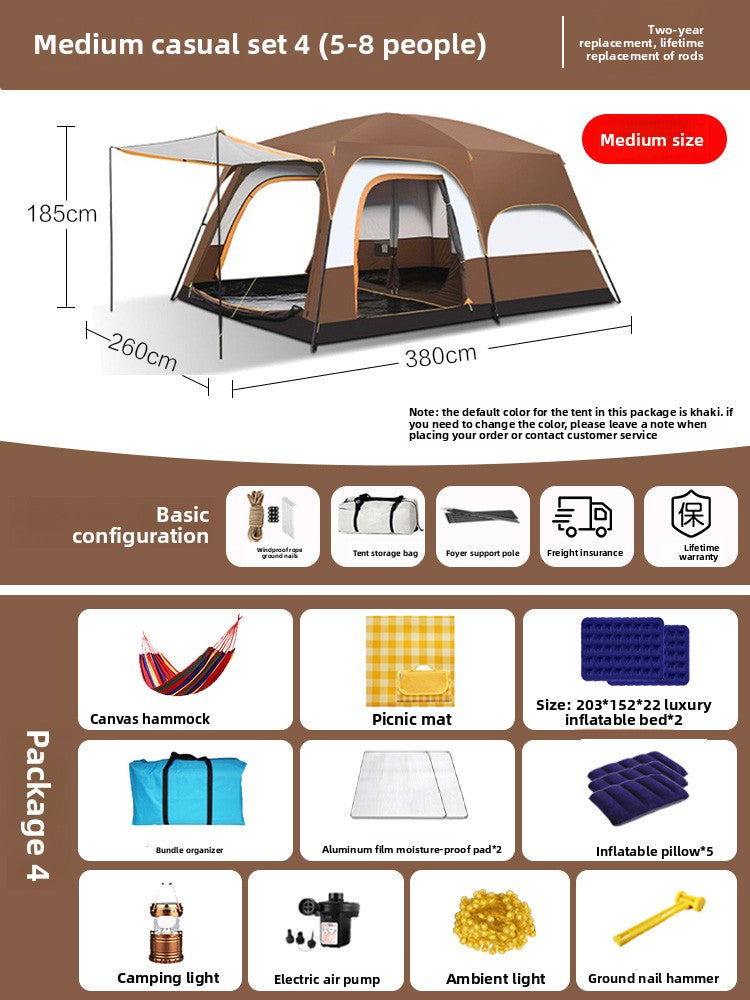 Foldable Waterproof Camping Tent with Two Bedrooms