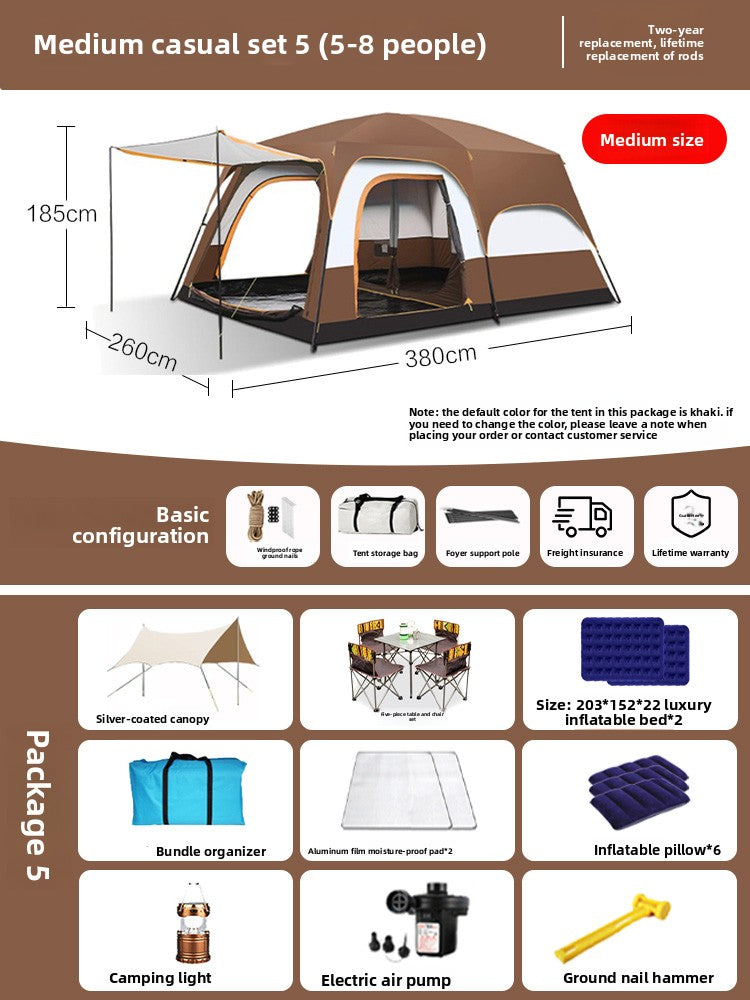 Foldable Waterproof Camping Tent with Two Bedrooms