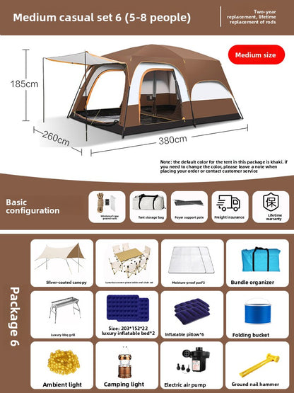 Foldable Waterproof Camping Tent with Two Bedrooms