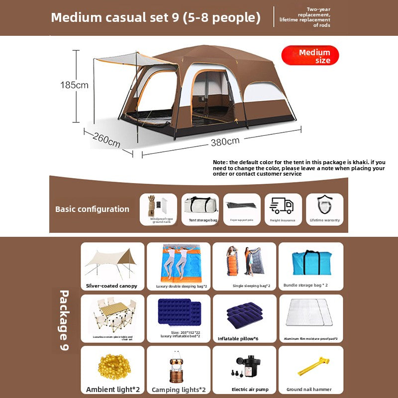Foldable Waterproof Camping Tent with Two Bedrooms