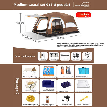 Foldable Waterproof Camping Tent with Two Bedrooms