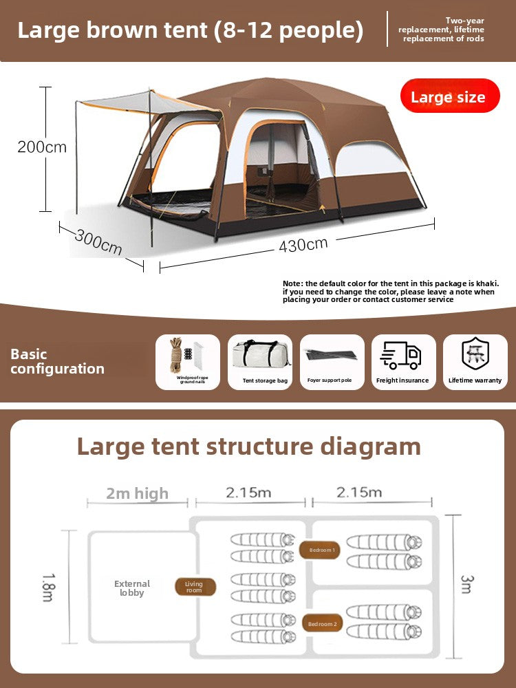 Foldable Waterproof Camping Tent with Two Bedrooms