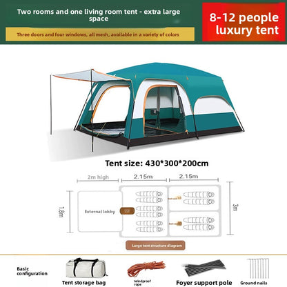 Foldable Waterproof Camping Tent with Two Bedrooms