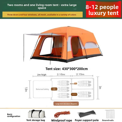 Foldable Waterproof Camping Tent with Two Bedrooms
