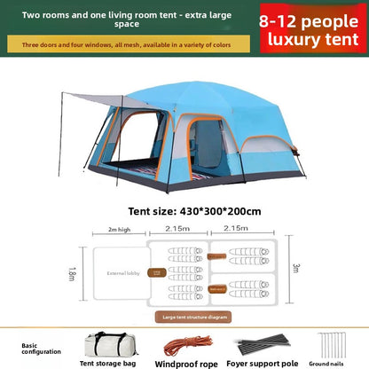 Foldable Waterproof Camping Tent with Two Bedrooms