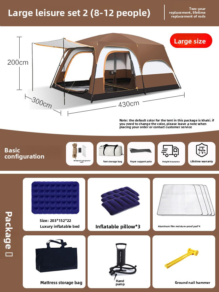 Foldable Waterproof Camping Tent with Two Bedrooms