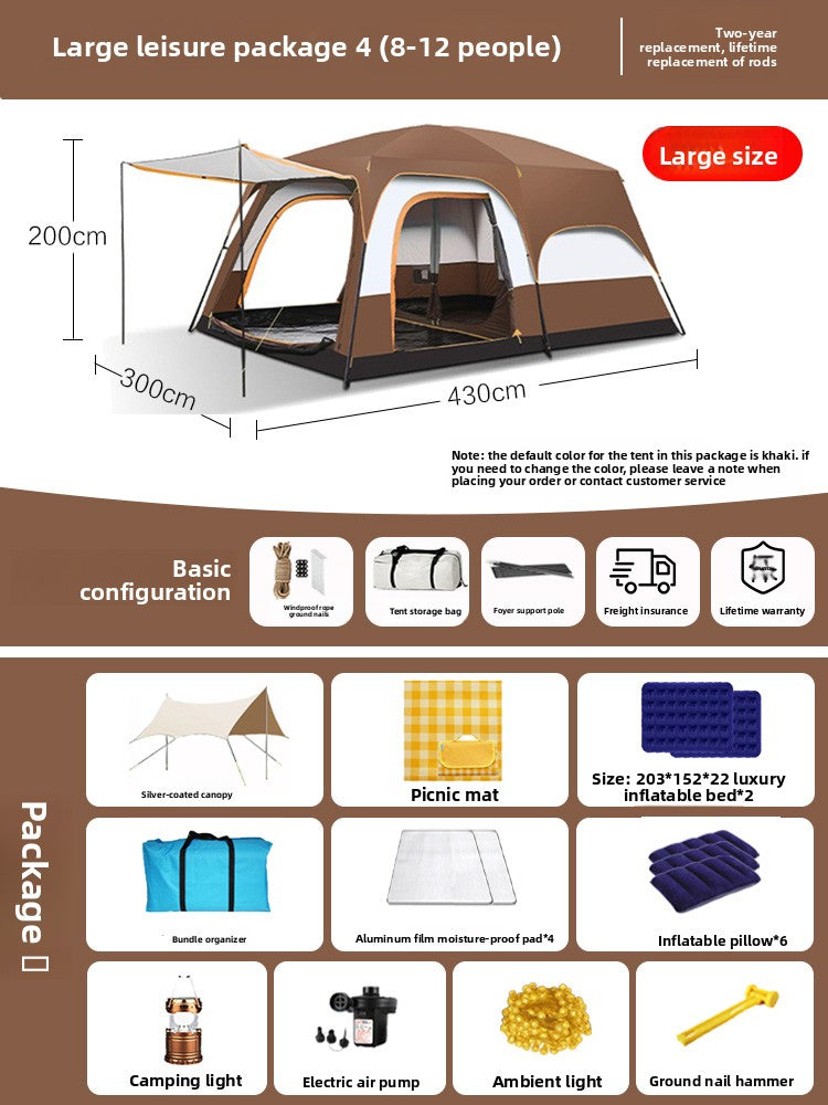 Foldable Waterproof Camping Tent with Two Bedrooms