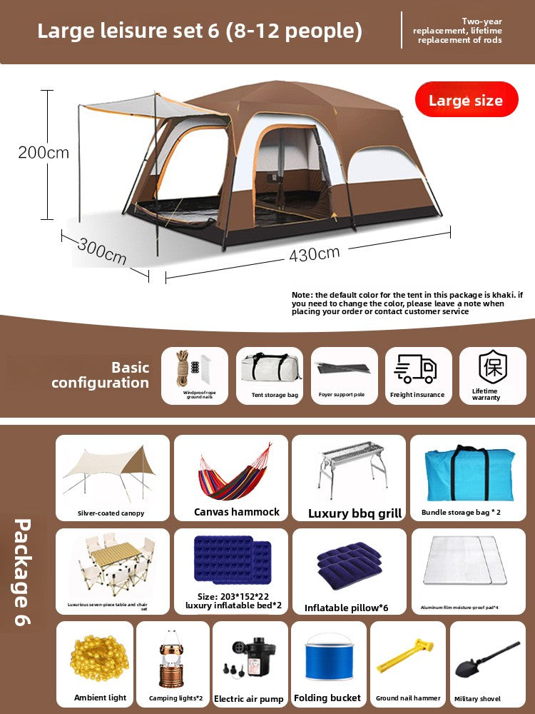 Foldable Waterproof Camping Tent with Two Bedrooms